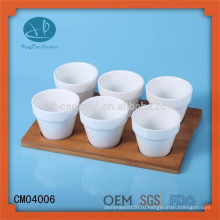 Белая керамическая чашка, керамические чашки с подносом из бамбука, чашки для эспрессо с деревянным поддоном